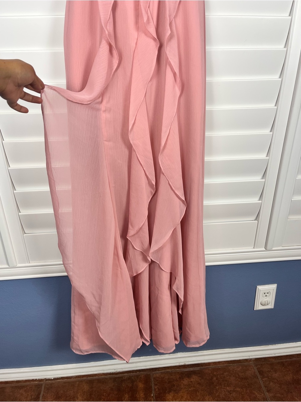 Vera Wang White Blush Pink Chiffon Ruffle Maxi Dress Formal Size 4 - Picture 6 of 14